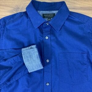 Banana Republic Mens Blue Stretch Soft Wash Slim Fit Button Dn Cotton Shirt Sz L